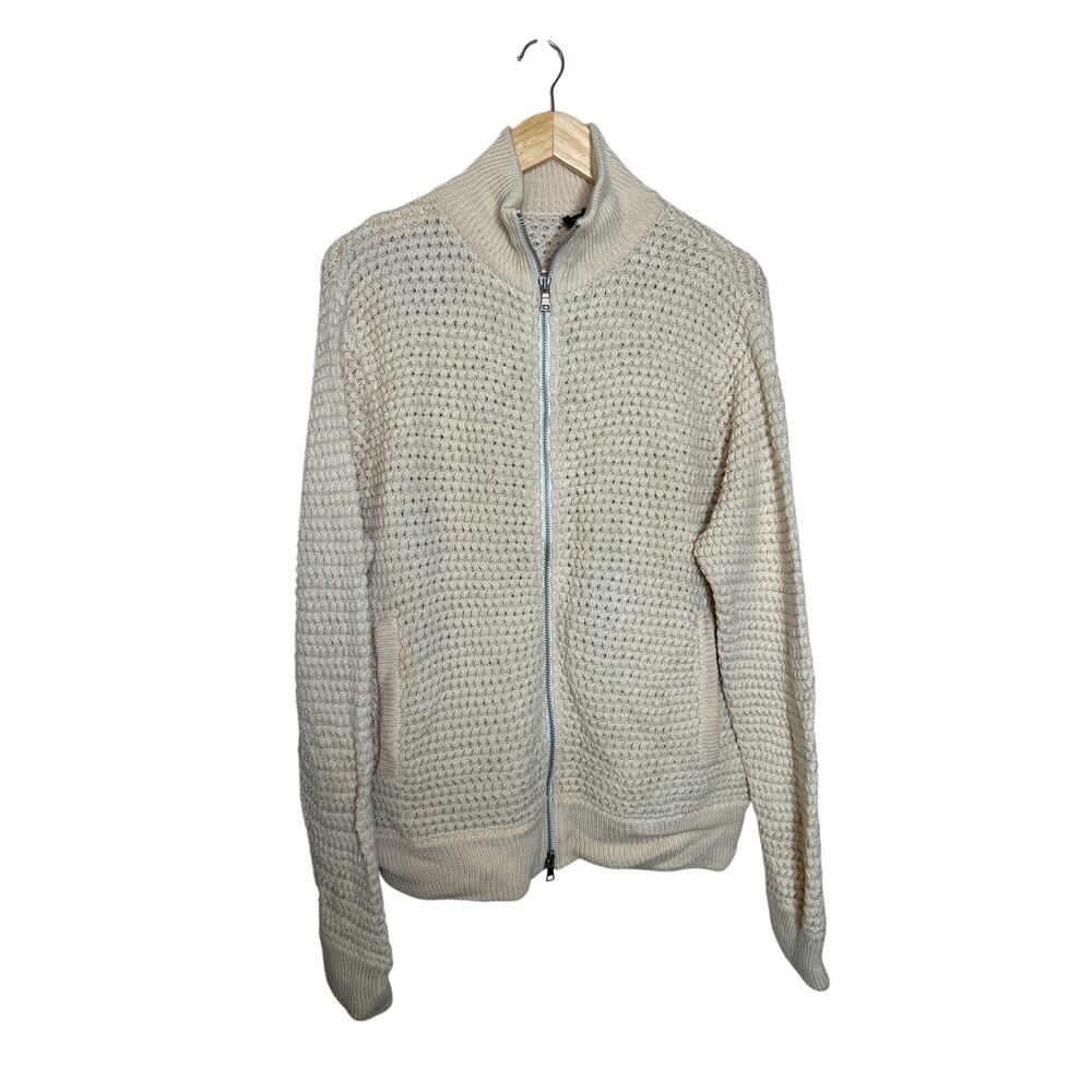 DKNY Men's 100% Merino Wool Full Zip‎ Cardigan Sweater Beige Size XL